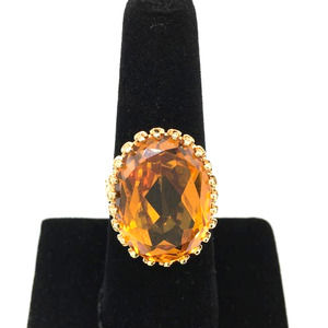 Vintage 14K Yellow Gold Women's Heart Ring With Large Citrini Stone  Size 7.5